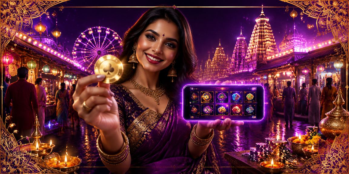 Player enjoying casino gaming including Andar Bahar on mobile at night market in India